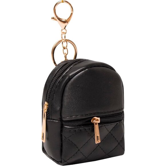 Women's Cute Mini Zipper Pouch Leather Cosmetic Black Key Chains Keyrings Bag - Picture 2 of 7